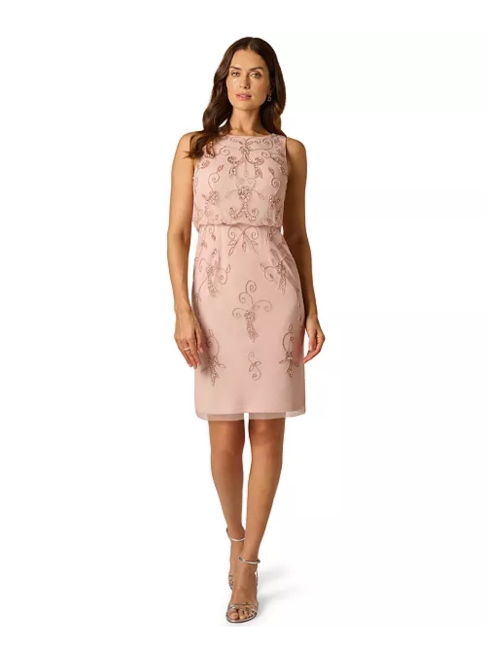 Adrianna Papell Pink Embroidered Sleeveless Midi Dress